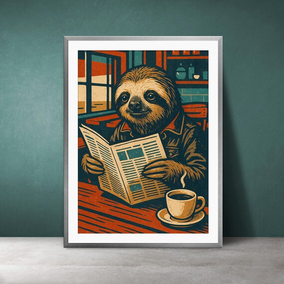 Retro Sloth Coffee Poster Funny Caf Kitchen Art