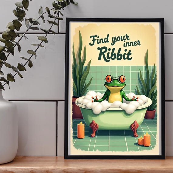 Funny Frog Bathroom Wall Art Find Your Inner Ribbit Quirky Spa For Guest Bath Zen Humor