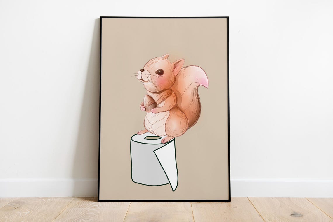 Cute Squirrel Sitting on Toilet Roll Funny Bathroom Animal Poster - Image 3
