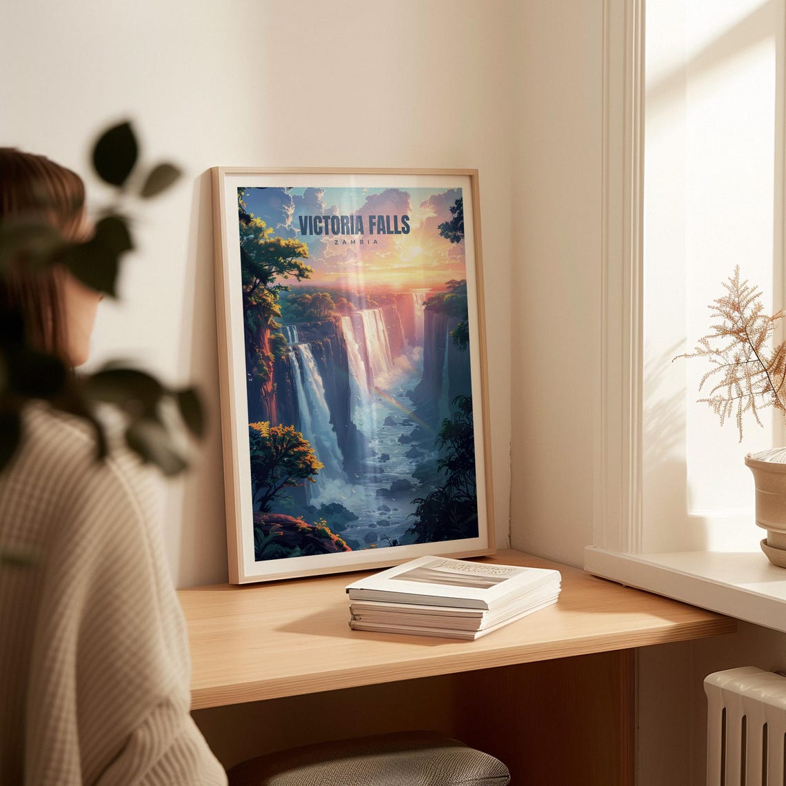 Victoria Falls Zambia Waterfall Sunset Rainbow Travel Poster - Image 2