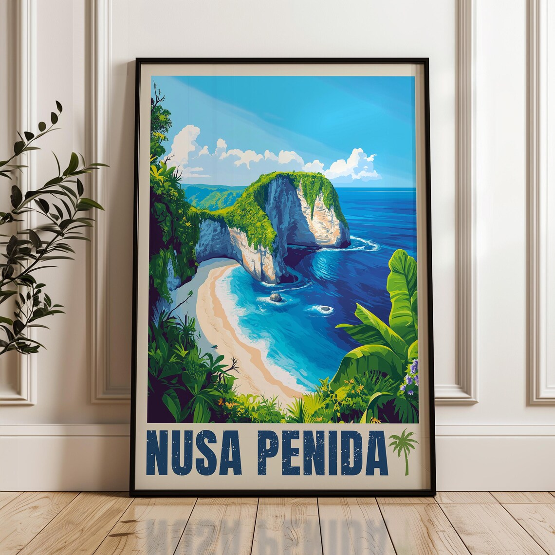 Nusa Penida Kelingking Beach Green Cliff Cove View Travel Poster