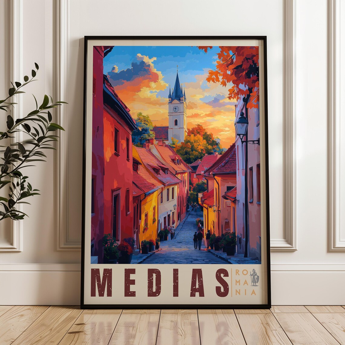 Medias Romania Medieval Old Town Sunset Street Travel Poster
