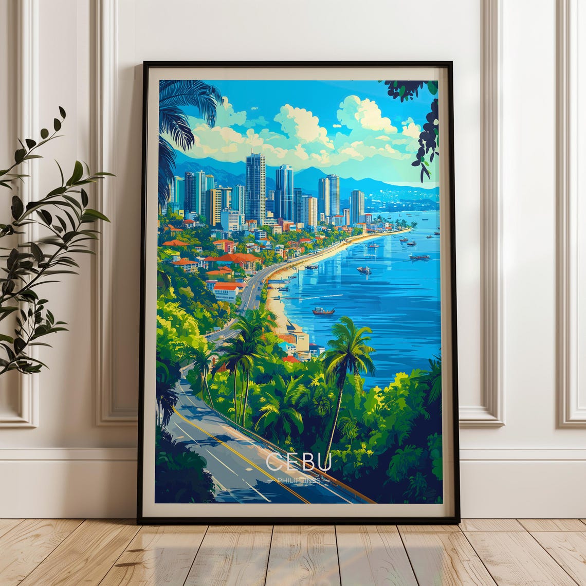 Cebu City Travel Poster, Philippines Illustration