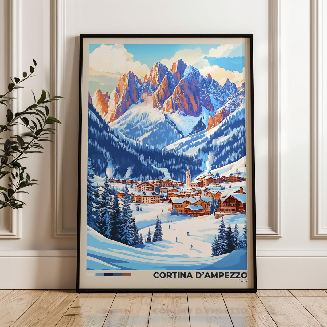 Cortina d'Ampezzo Italy Ski Resort Dolomites Winter Travel Poster