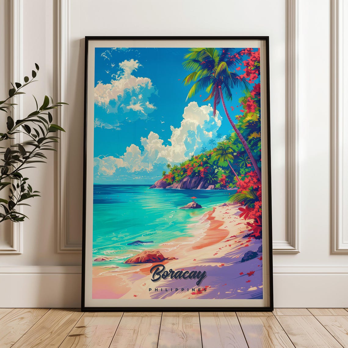 Boracay Philippines White Sand Beach Palm Trees Tropical Poster