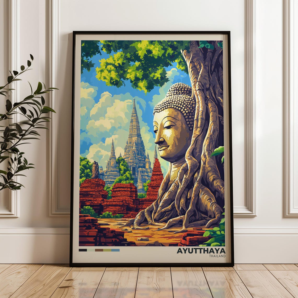 Ayutthaya Buddha Head In Tree Roots Among Ruins Thailand Poster