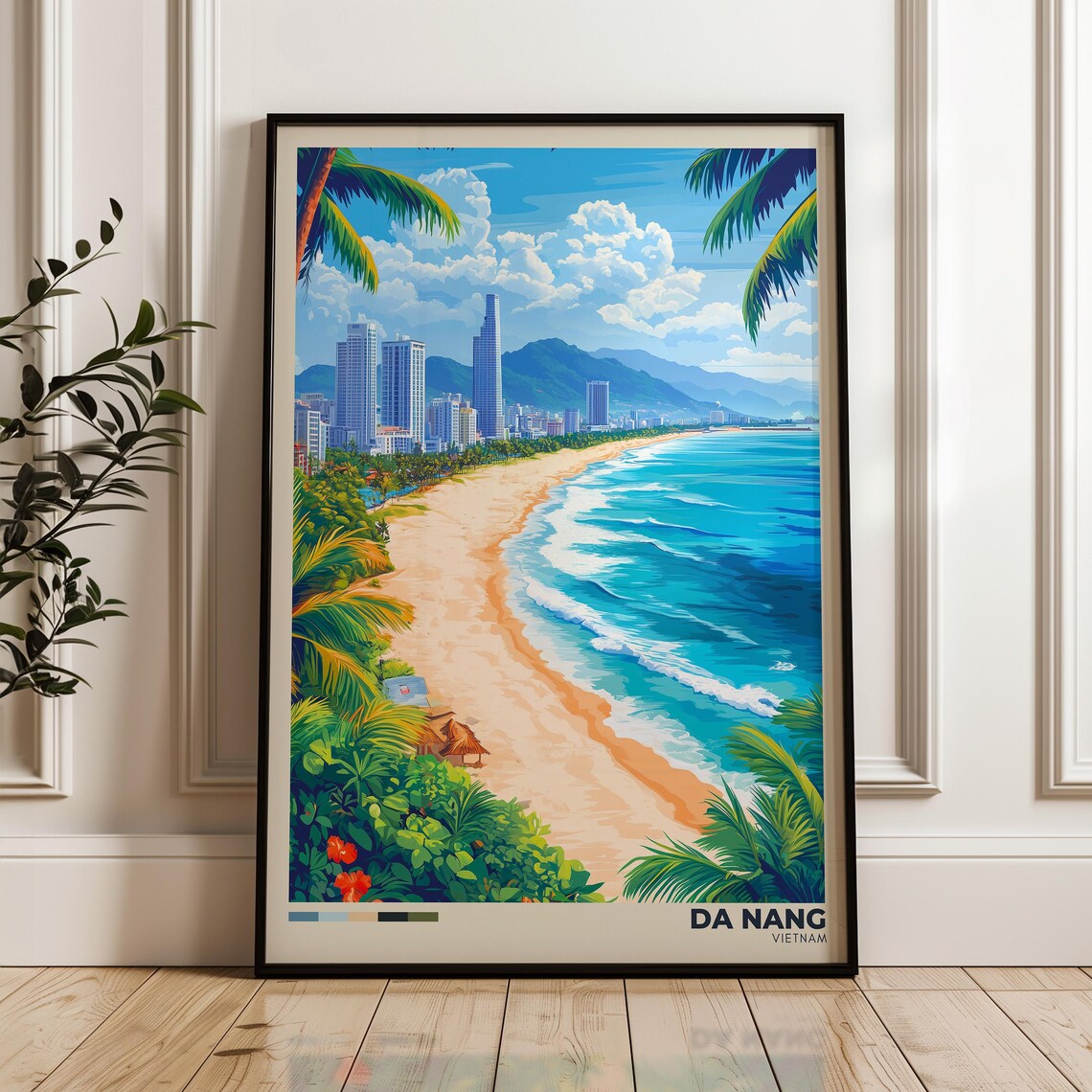 Da Nang Vietnam Skyline Beach Palm Trees Coastal Travel Poster