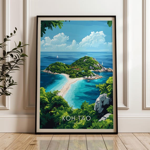 Koh Tao Travel Poster, Thailand Illustration