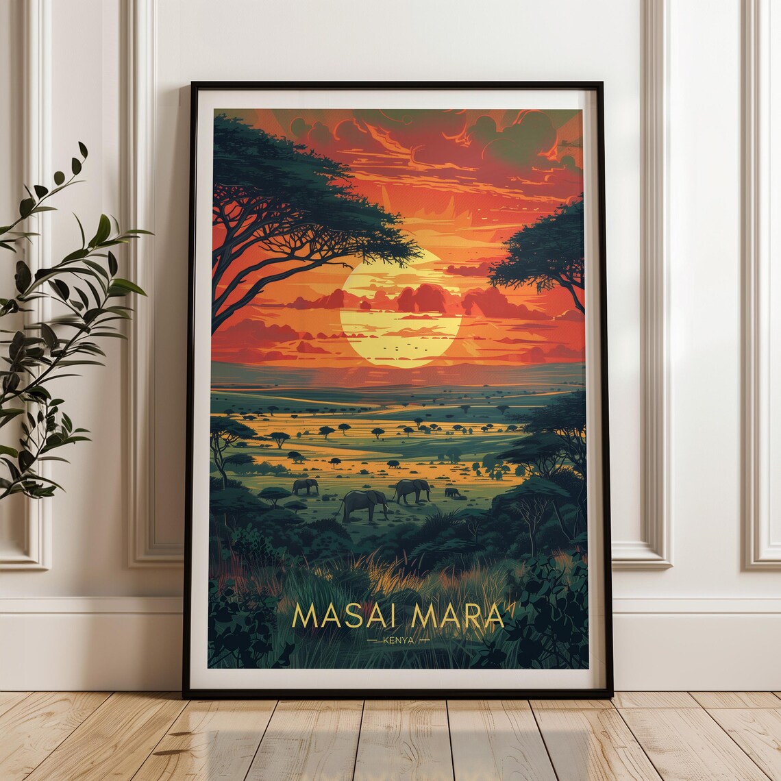 Masai Mara Travel Poster, Kenya Savannah Art Print