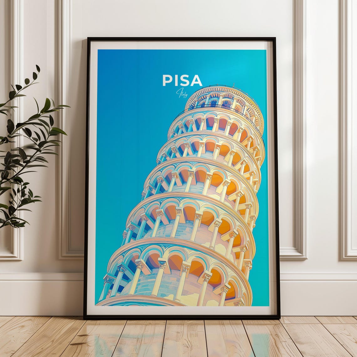 Pisa Italy Leaning Tower Turquoise Sky Landmark Travel Art Poster