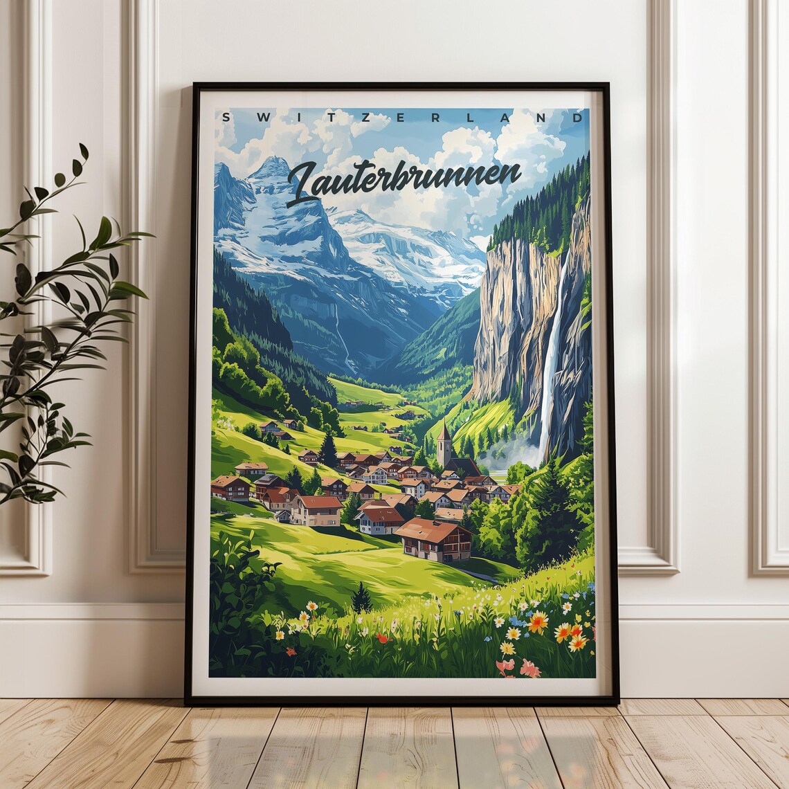 Lauterbrunnen Travel Poster, Switzerland Mountain Print