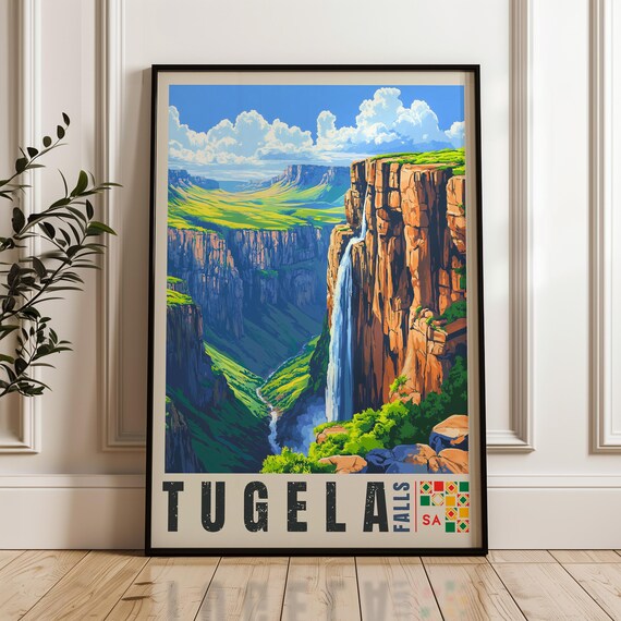 Tugela Falls Travel Poster, South Africa Waterfall