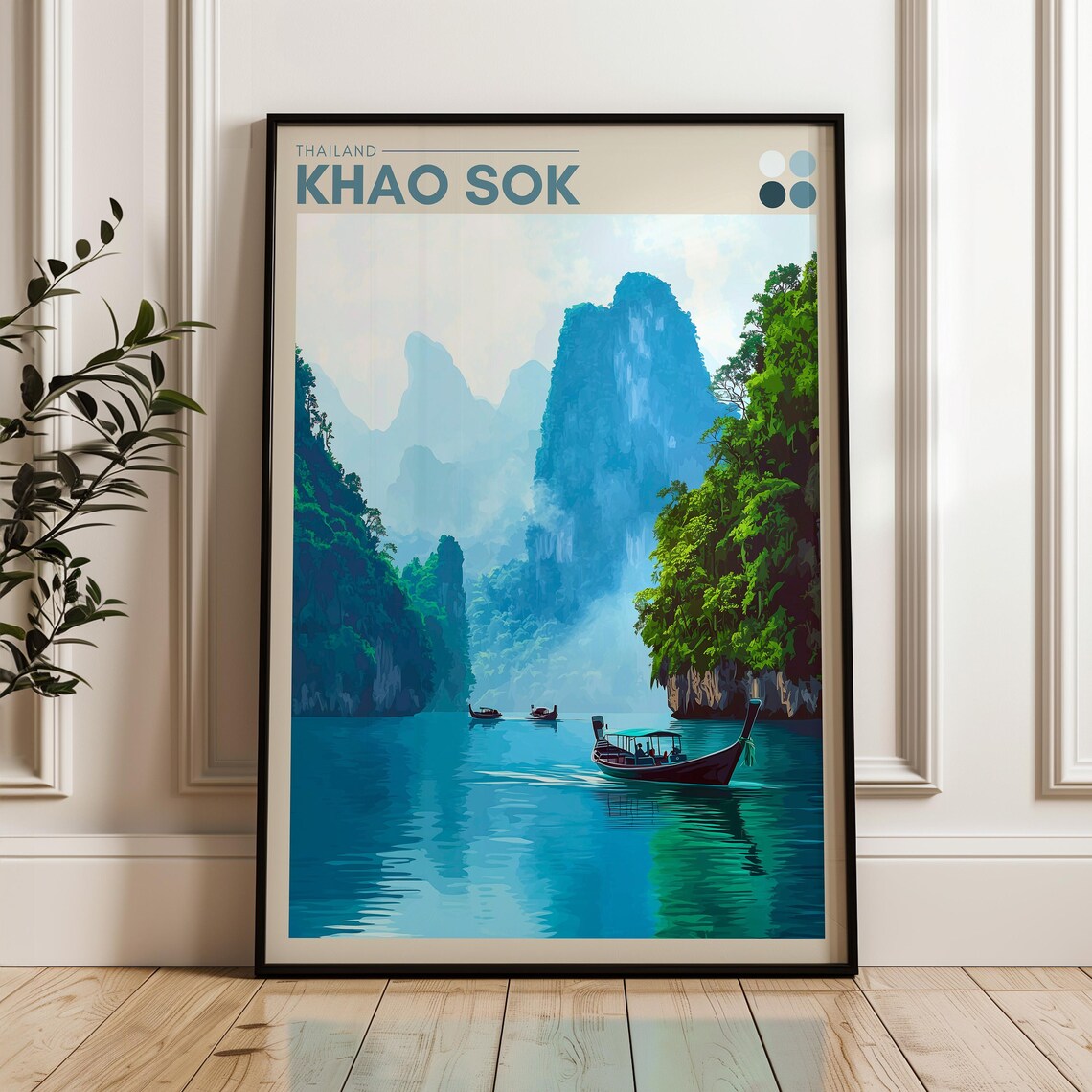 Khao Sok Thailand Emerald Lake Misty Karst Longtail Boat Poster