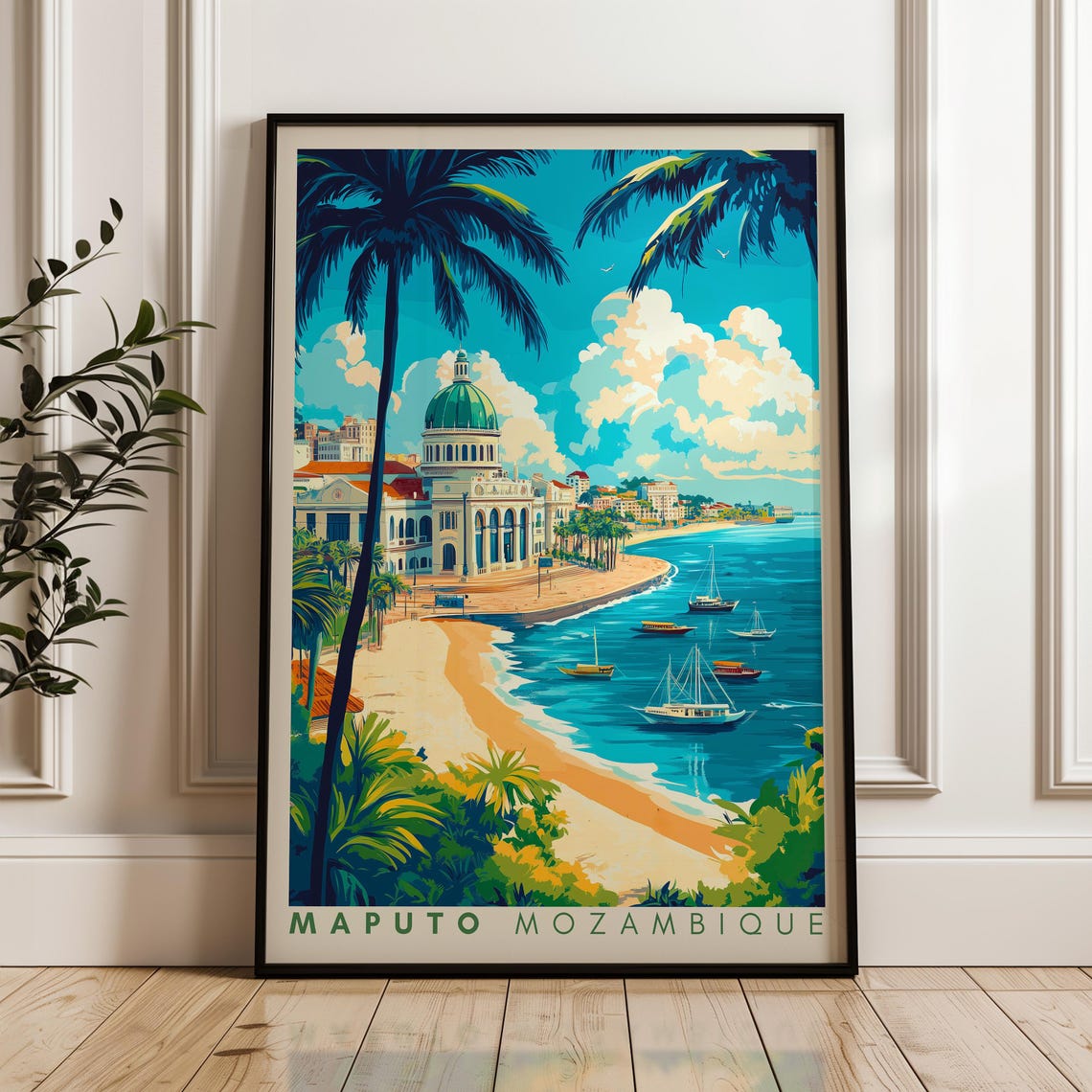 Maputo Travel Poster, Mozambique Railway Illustration