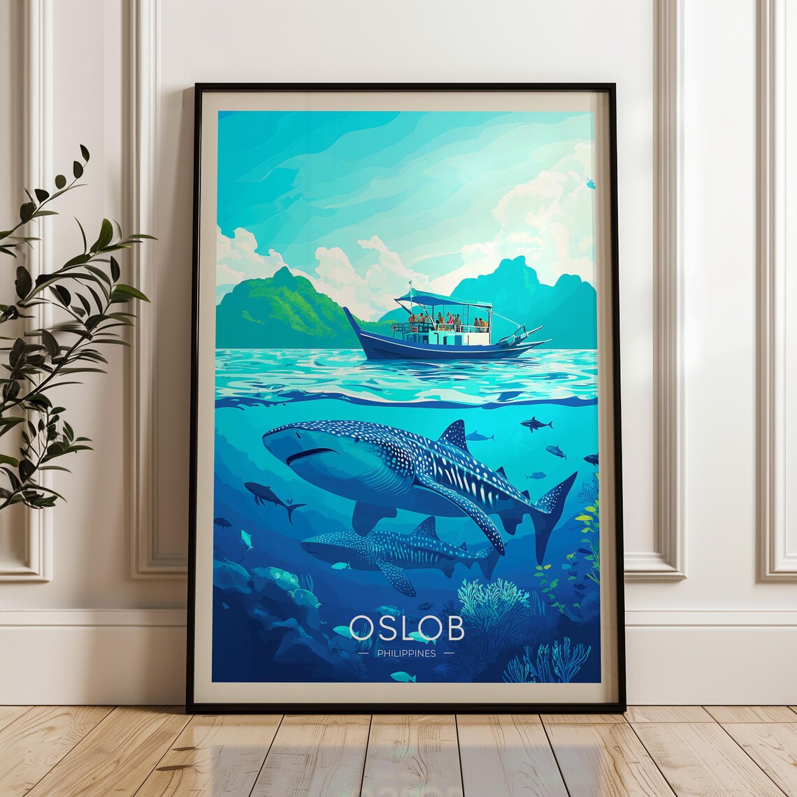 Oslob Philippines Travel Poster Whale Illustration Art