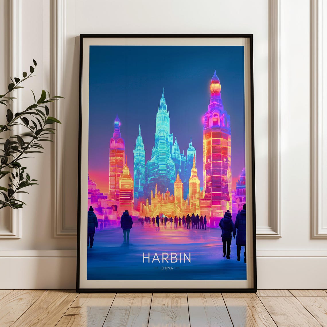 Harbin China Glowing Ice Sculpture Festival Night Lights Poster