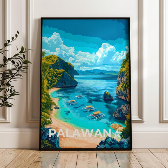 Palawan Travel Poster, Tropical Island Illustration