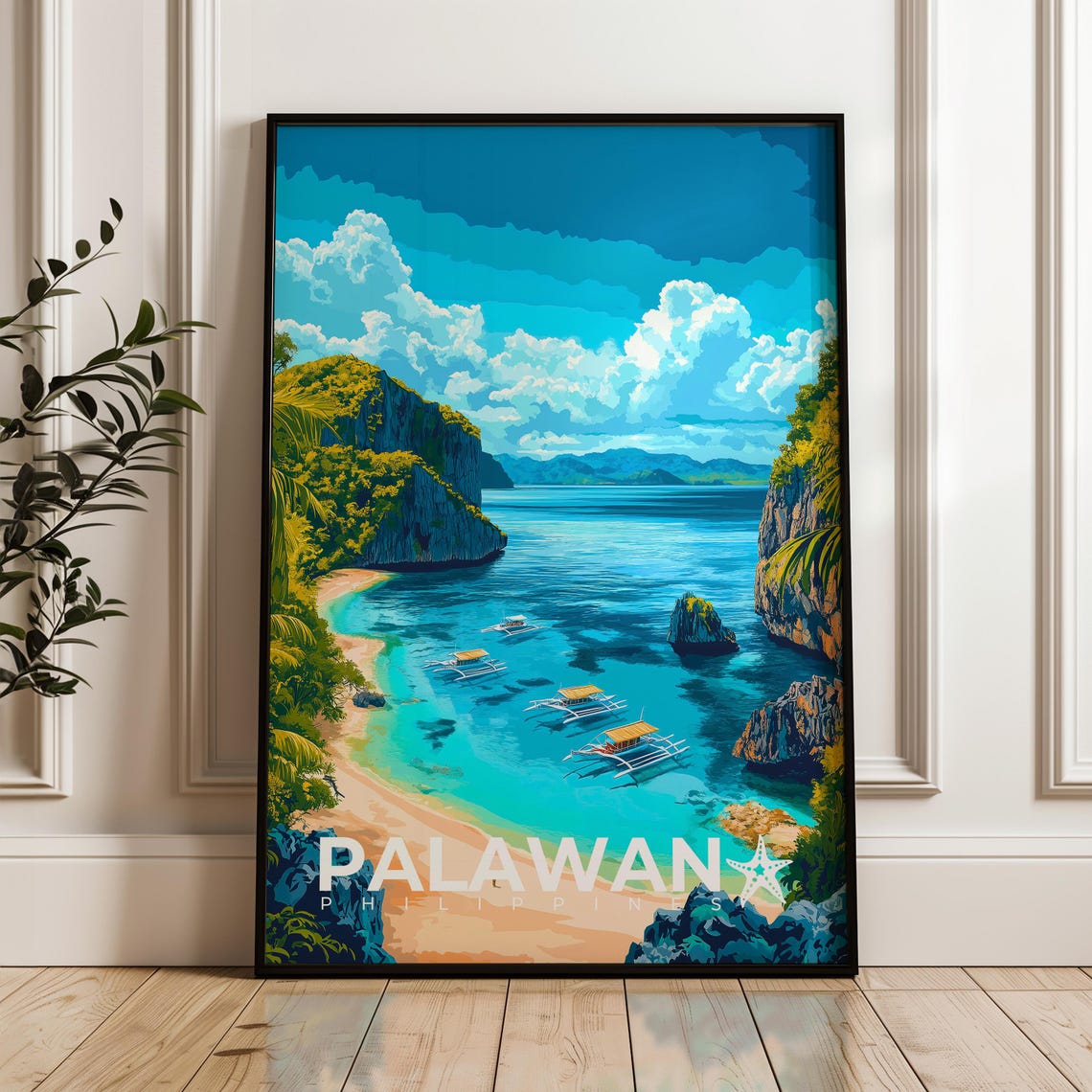 Palawan Travel Poster, Tropical Island Illustration