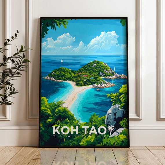 Koh Tao Travel Poster, Thailand Tropical Island