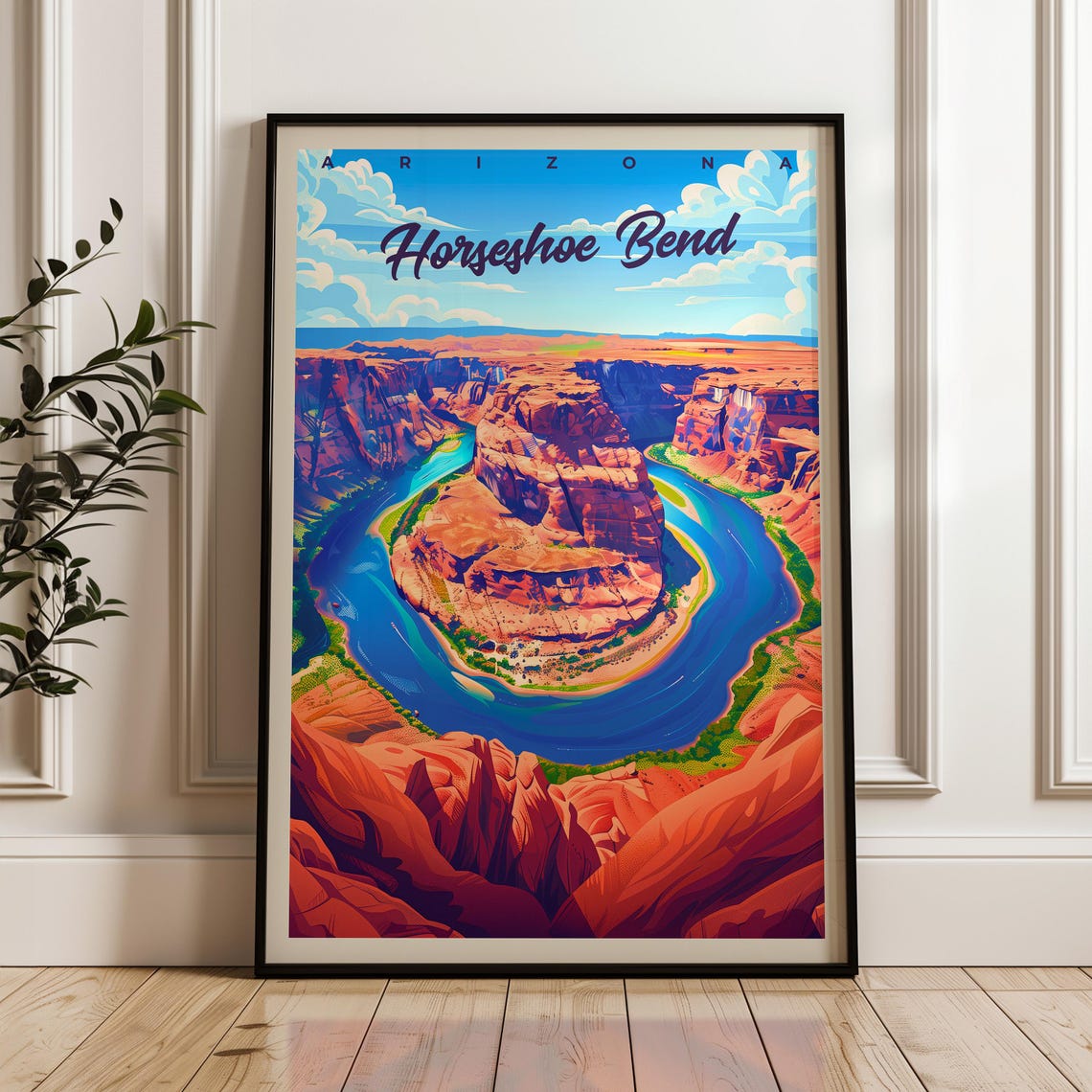 Horseshoe Bend Arizona Red Rock River Script Title Travel Poster