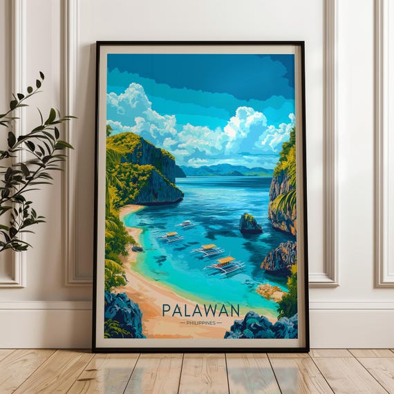Palawan Travel Poster, Tropical Island Home Office Decor