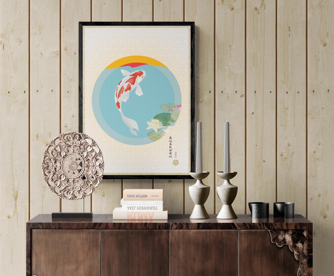 Koi Koi Japandi Wall Art, Japanese Wave Poster - Image 2