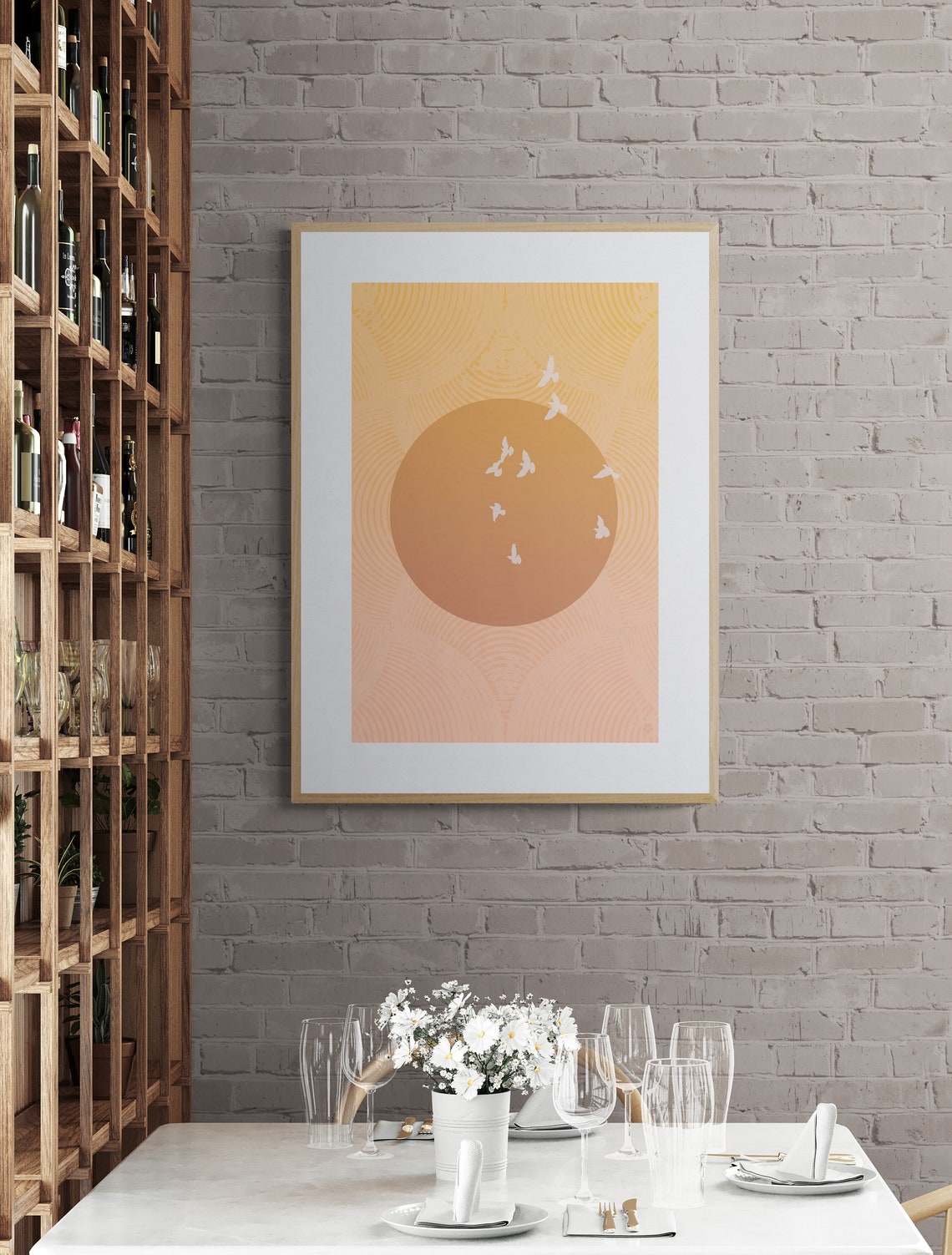 Japandi Rising Sun Birds Minimalist Peach Zen Style Art Poster - Image 3