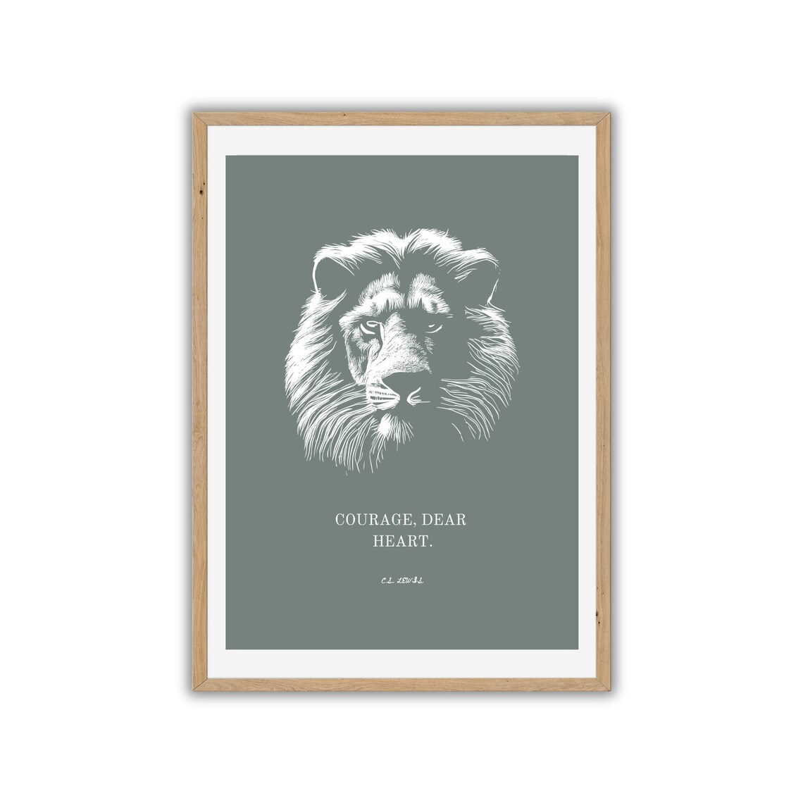 Courage Dear Heart CS Lewis Quote Sage Green Lion Nursery Wall Art Print - Image 3
