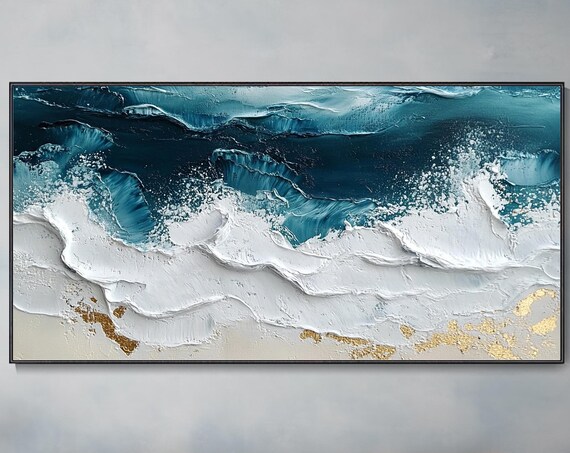 Abstract Teal Ocean Waves White Foam Textured Seascape Poster