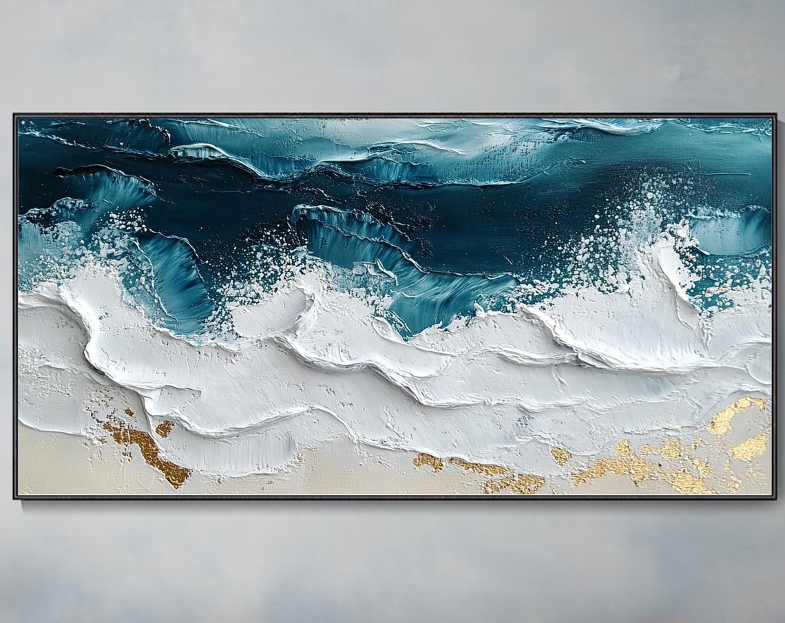 Abstract Teal Ocean Waves White Foam Textured Seascape Poster