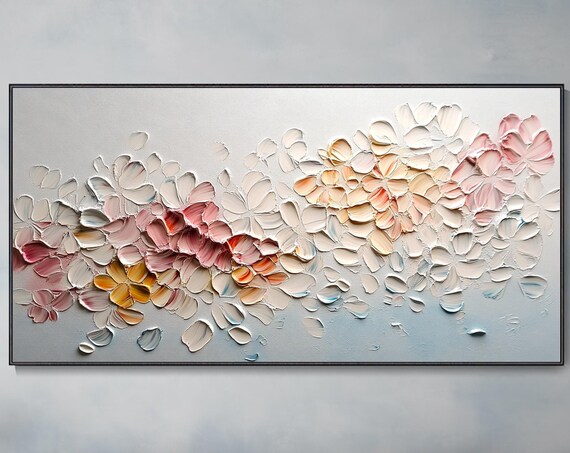 Pastel Floral Abstract Pink Peach Petals Plaster Painting Poster