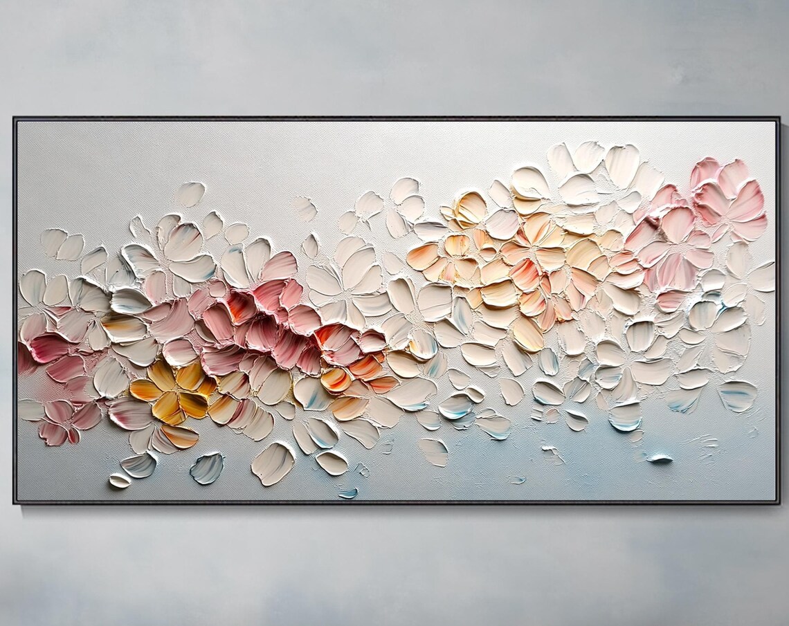 Pastel Floral Abstract Pink Peach Petals Plaster Painting Poster