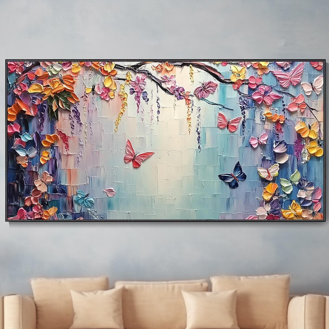 Butterfly Cherry Blossom Abstract Oil Painting Art Print