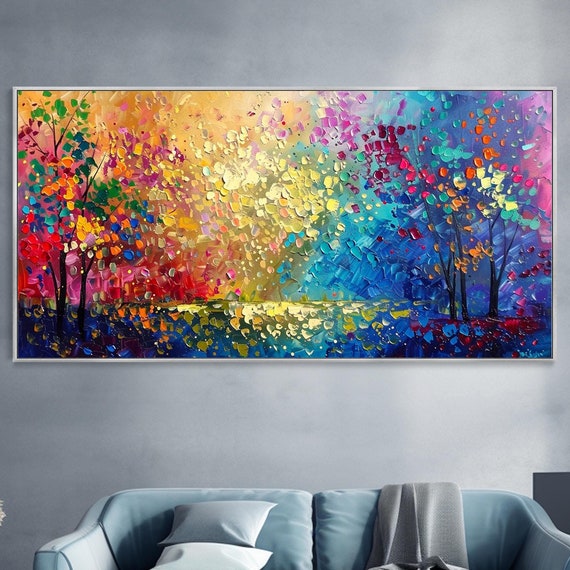 Impressionist Colorful Forest Landscape Painting Soft Texture Palette Knife Art 3d Hand Painted Original Oil Painting Natural Scenery
