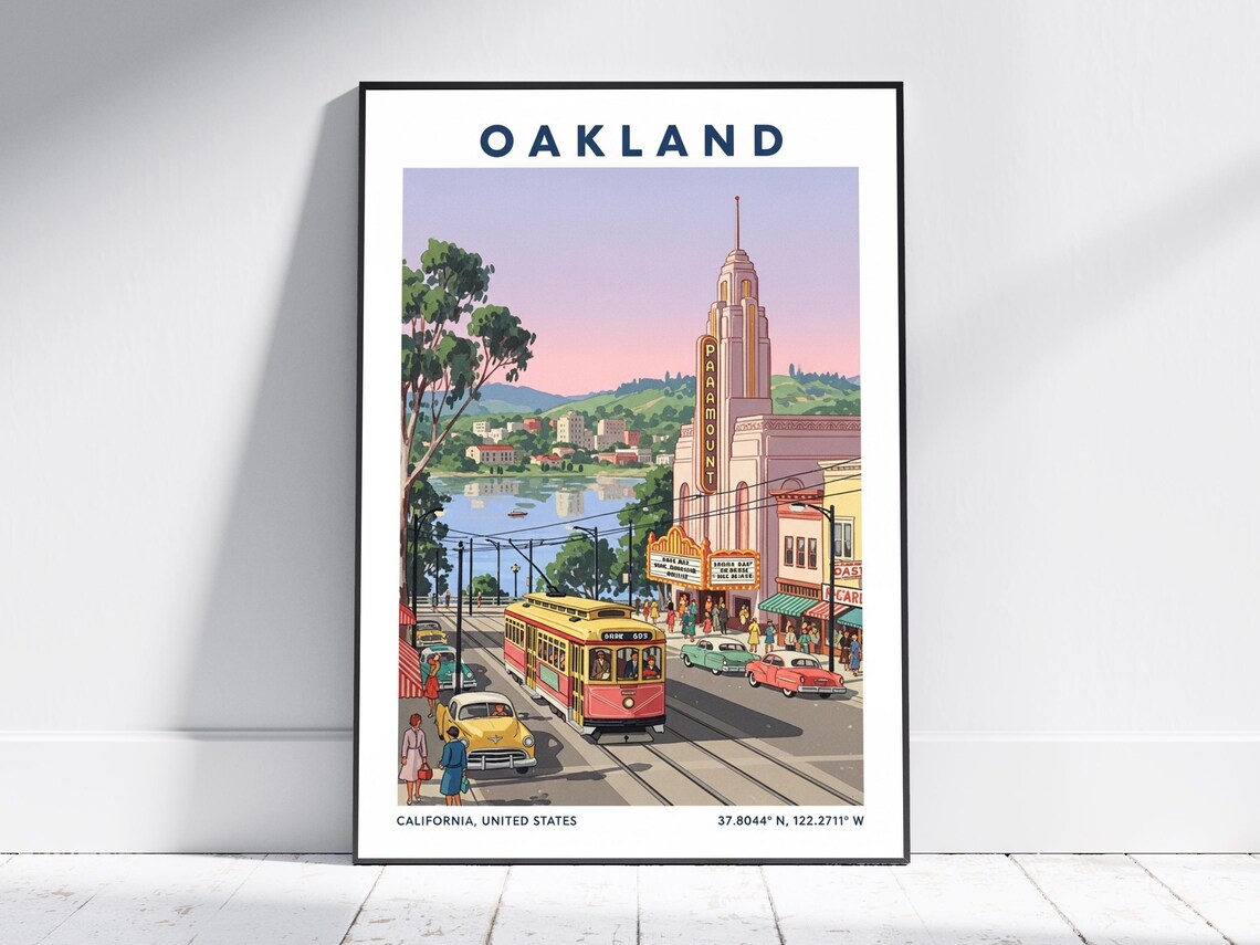 Oakland California Vintage Streetcar Paramount Theatre Travel Poster
