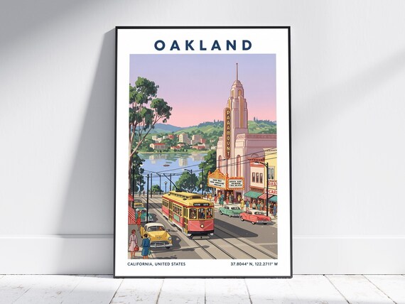 Oakland California Vintage Streetcar Paramount Theatre Travel Poster