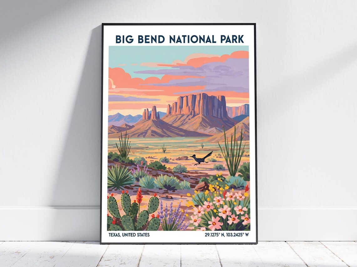 Big Bend National Park Texas Desert Mesa Vintage Travel Poster Southwest