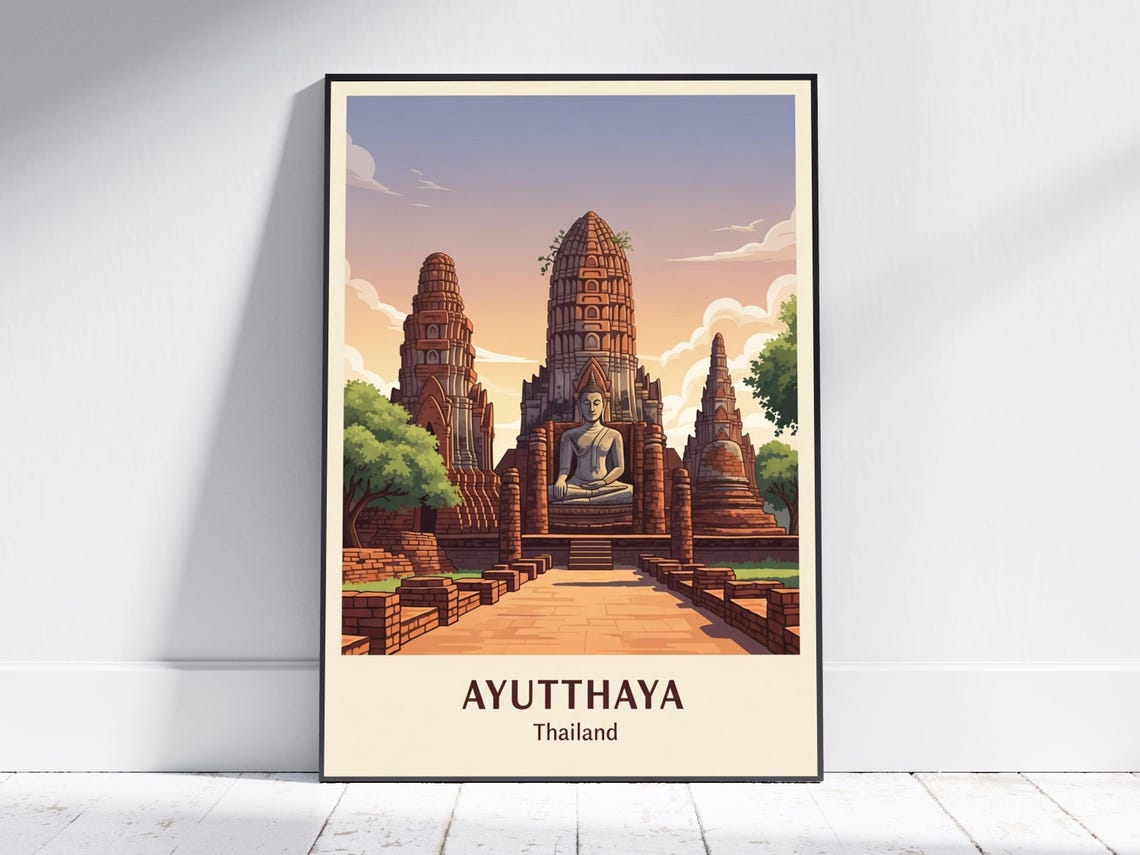 Ayutthaya Thailand Ancient Temple Ruins Buddha Travel Poster