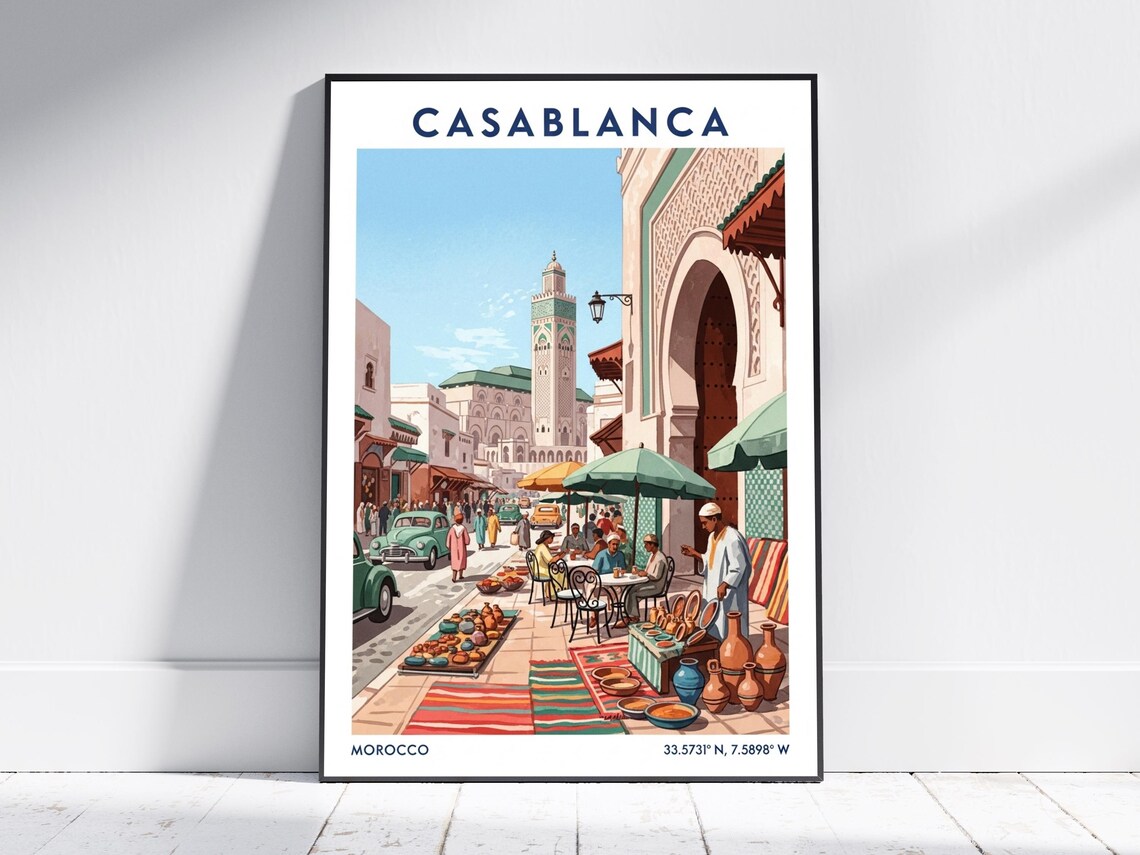 Casablanca Morocco Vintage Medina Market Retro Travel Poster