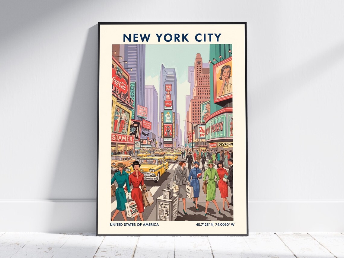 New York City Times Square Vintage Retro Billboard Travel Poster