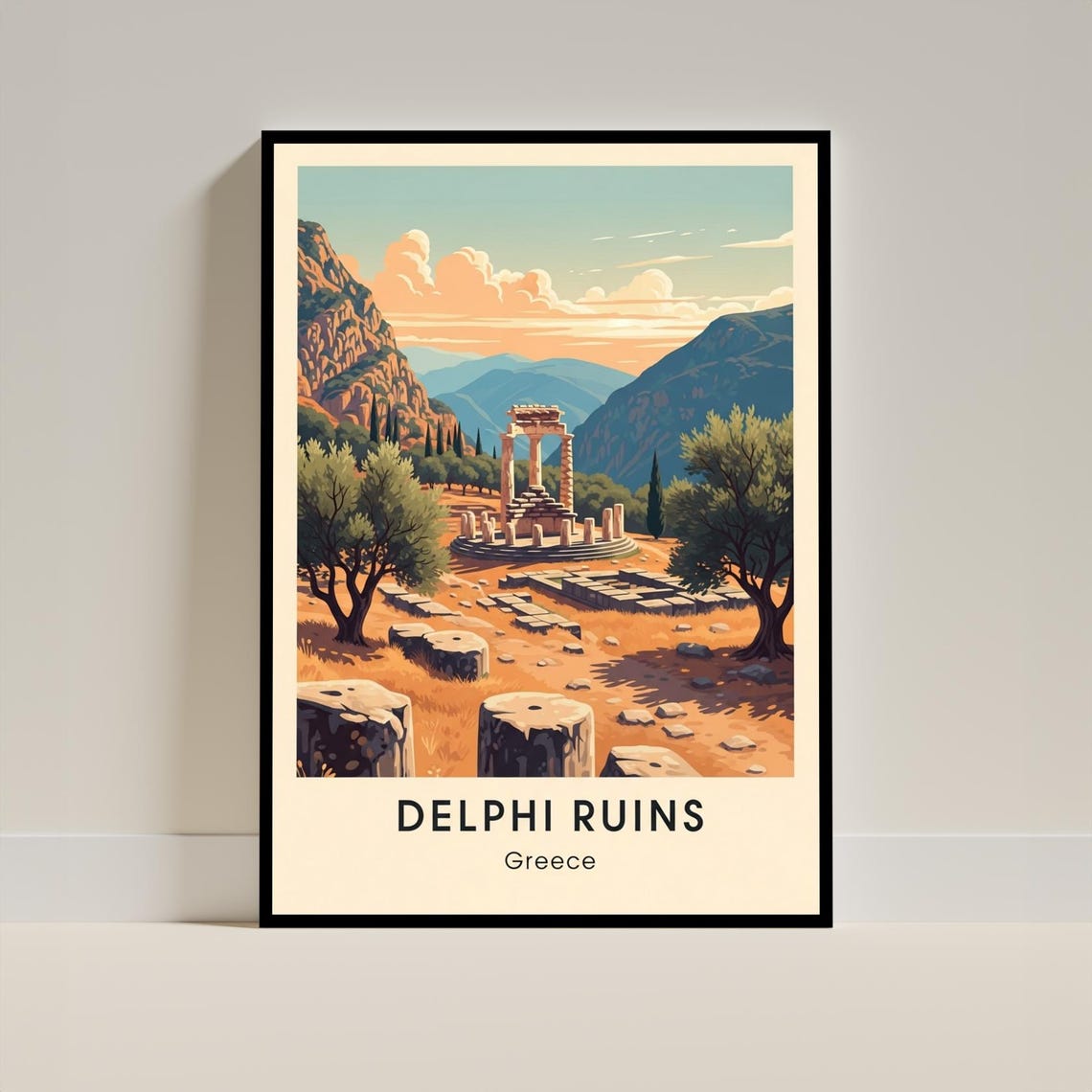 Delphi Ruins Greece Ancient Sanctuary Vintage Travel Art Poster