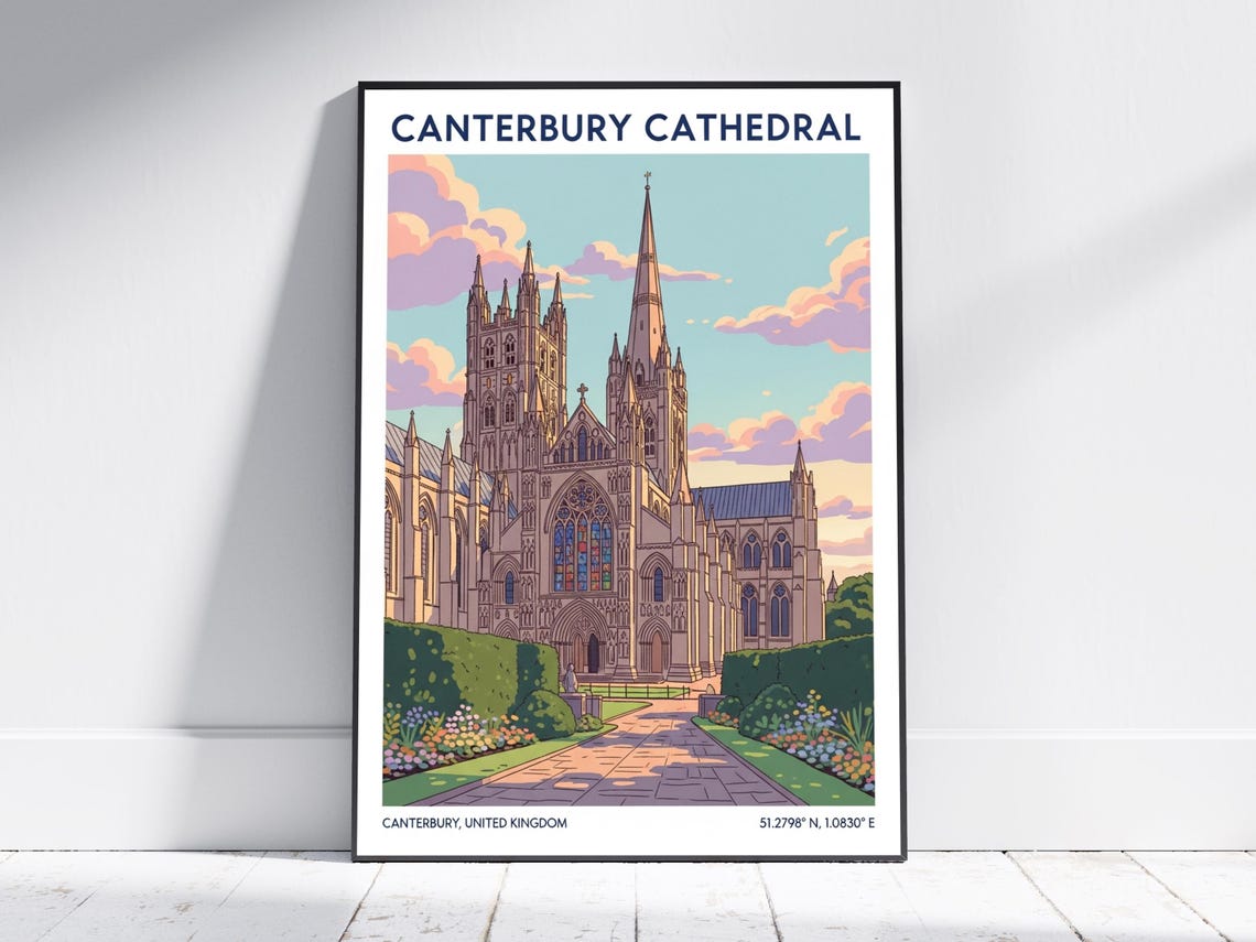 Canterbury Cathedral United Kingdom Vintage Travel Poster Gothic Art