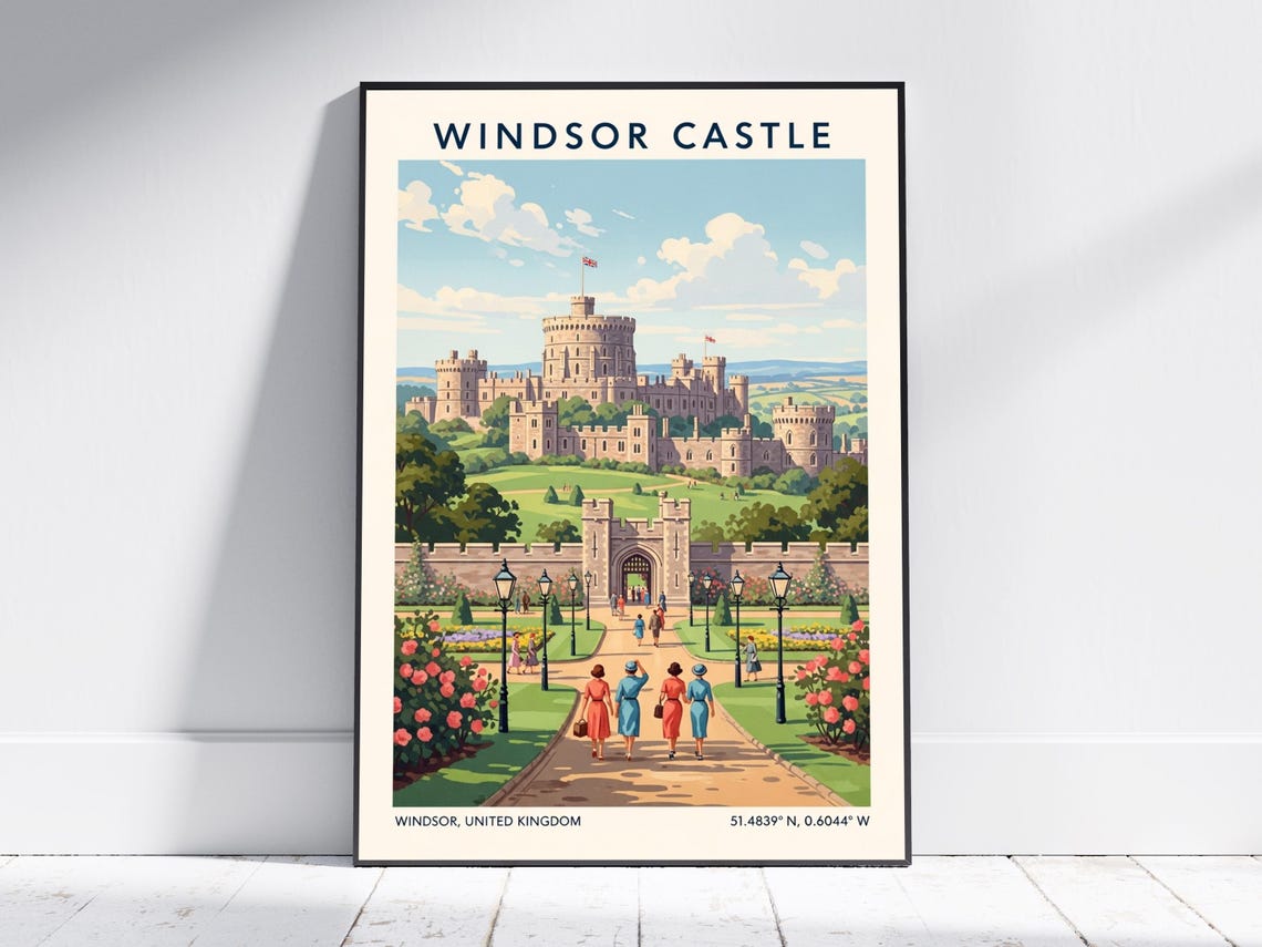 Windsor Castle United Kingdom Vintage Travel Poster With Garden Path