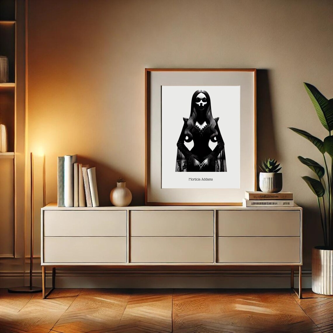 Morticia Addams Gothic Elegant Portrait Black White Wall Art - Image 7