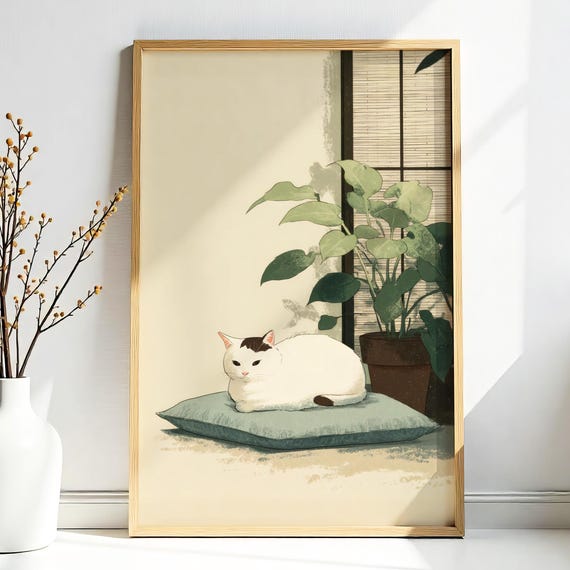 Japandi Cat Poster Minimalist Zen Wall Art