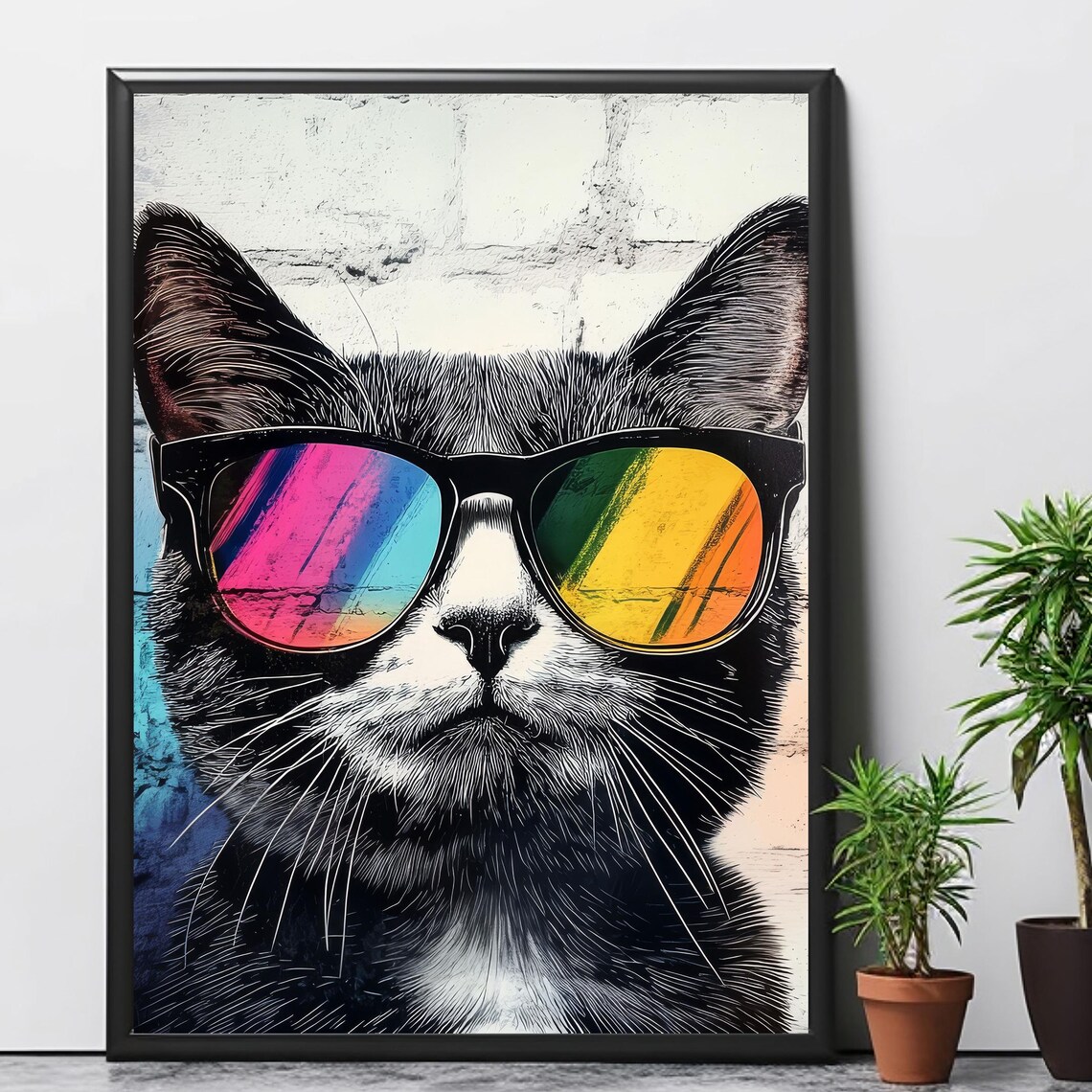 Funny Cat With Sunglasses, Retro Graffiti Style