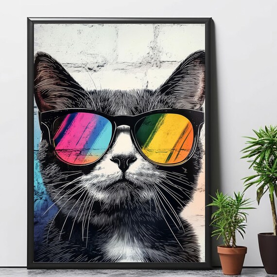 Funny Cat With Sunglasses, Retro Graffiti Style