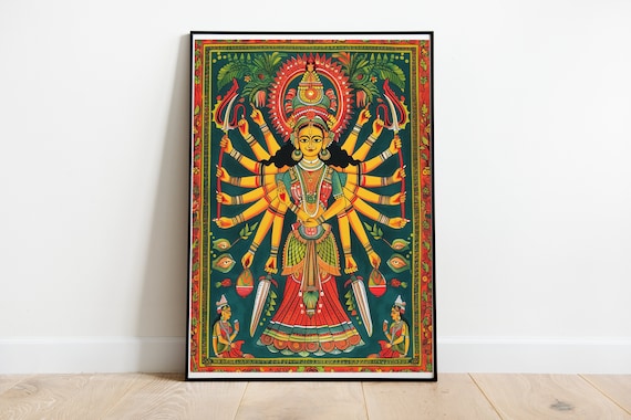 Madhubani Indian Folk Art Poster, Mithila Tradition