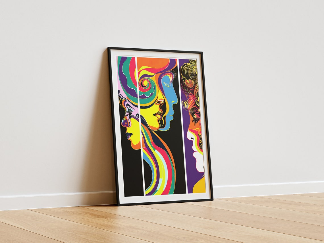 Psychedelic Woman Face Triptych Swirling Hair 60s Pop Art Poster - Image 4