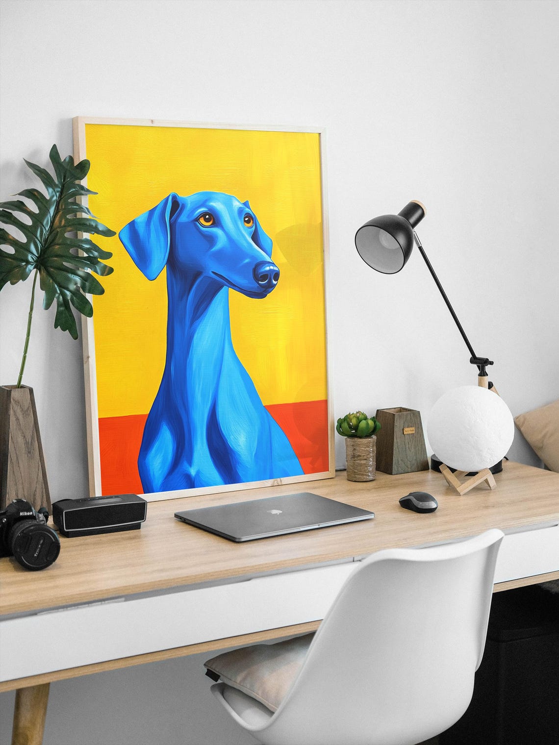 Blue Greyhound Dog Portrait Pop Art Yellow Background Poster - Image 2